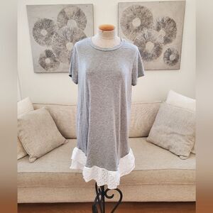 🌹 CHELSEA28 🌹 Eyelet Trim Short Sleeve Shift Dress - [Medium, Grey]